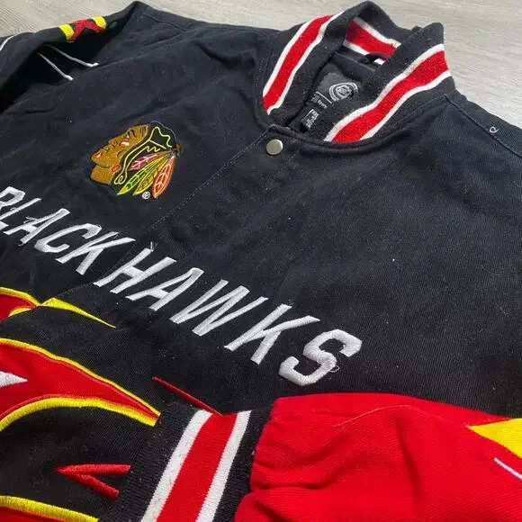 Vintage Chicago Blackhawks NHL G-III Slash Shark Tooth Bomber Jacket Mens 2XL